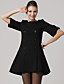  Cotton / Double Breasted Half Sleeves Round Neckline Pleated Dress / Women's Dresses (FF-B-BJ1058016)