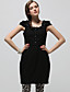  TS Handmade Flowers and Diamonds Decorated Short Sleeves Round Neckline Dress / Women's Dresses (Black)