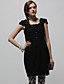  TS Handmade Flowers and Diamonds Decorated Short Sleeves Round Neckline Dress / Women's Dresses (Black)