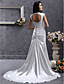  Sheath/ Column Scoop Sweep/ Brush Train Elastic Silk-like Satin Wedding Dress