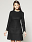  TS Layered Hem Long Sleeves Round Neckline Wool Dress / Women's Dresses (Black)