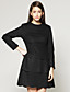  TS Layered Hem Long Sleeves Round Neckline Wool Dress / Women's Dresses (Black)