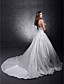  Ball Gown Strapless Chapel Train Satin Wedding Dress