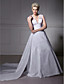  A-line V-neck Taffeta Lace Court Train Wedding Dress