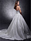  Ball Gown Strapless Chapel Train Satin Wedding Dress