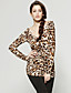  Leoparden-Muster gesammelt langen Ärmeln Longline T-Shirt / T-Shirts (ff-d-bl0736704)