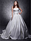  Ball Gown Strapless Chapel Train Satin Wedding Dress