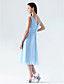  A-line V-neck Knee-length Chiffon Bridesmaid/Wedding Party Dress With Criss-Cross Bodice
