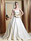  A-line Strapless Chapel Train Satin Wedding Dress with Ribbon