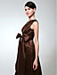  A-line V-neck Floor-length Satin Bridesmaid Dress