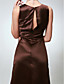  A-line V-neck Floor-length Satin Bridesmaid Dress