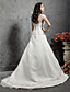  A-line/ Princess Off-the-shoulder Court Train Satin Organza Embroidery Wedding Dress