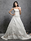  A-line/ Princess Off-the-shoulder Court Train Satin Organza Embroidery Wedding Dress