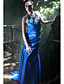  Sheath/ Column Halter Sweep/ Brush Train Elastic Woven Satin Evening/ Prom Dress