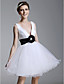  Ball Gown V-neck Short/Mini Tulle Over Satin Cocktail Dress