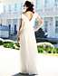  Sheath/ Column V-neck Floor-length Chiffon Elastic Satin Wedding Dress