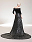  A-line V-neck Court Train Satin And Sequined Evening Dress inspired by Oprah Winfrey at the 83rd Oscar