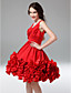  A-line V-neck Knee-length Satin Cocktail Dress