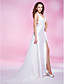  A-line Halter Court Train Chiffon Evening Dress