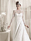  A-line Jewel Court Train Lace Satin Wedding Dress