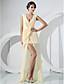  Chiffon Sheath/Column V-neck Asymmetrical Evening Dress inspired by Rosario Dawson