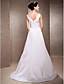  A-line V-neck Sweep/Brush Train Satin Wedding Dress