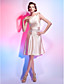  A-line Jewel Neck Knee-length Stretch Satin Cocktail Dress