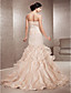  Trumpet/Mermaid Strapless Court Train Lace And Organza Wedding Dress