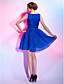  A-line Bateau Neck Short/Mini Organza Over Satin Cocktail Dress