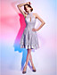 A-line High Neck Knee-length Lace Over Stretch Satin Cocktail Dress