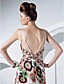 A-line V-neck Floor-length Charmeuse And Tulle Evening Dress