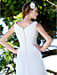  Sheath/Column V-neck  Sweep / Brush Train Satin  Chiffon Wedding Dress