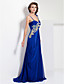  tiras uma linha de espaguete assoalho-comprimento vestido de noite chiffon jersey