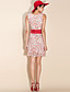  TS Ruched V-neck Cherry Printed Dress with Waist Belt