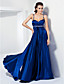 A-line Spaghetti Straps Sweep/ Brush Train Stretch Satin Evening Dress