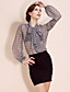  TS Lace Print Chiffon Bow Lantern Sleeve Blouse Shirt