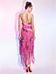  Sheath/Column Spaghetti Straps Asymmetrical Tea-length Cocktail Dress
