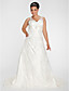  A-line V-neck Chapel Train Lace Plus Size Wedding Dress