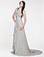  Sheath/ Column One Shoulder Sweep/ Brush Train Chiffon Bridesmaid Dress
