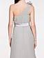  Sheath/ Column One Shoulder Sweep/ Brush Train Chiffon Bridesmaid Dress