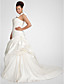  A-Line una spalla cappella treno Satin plus size abito da sposa