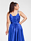  um-line v-neck do assoalho-comprimento cetim stretch vestido de noite