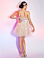  a-line Liebsten trägerlosen kurz / Mini Organza Pailletten Cocktailkleid mit Rüschenband