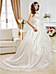  Ball Gown Strapless Chapel Train Satin And Organza Wedding Dress