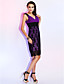  Sheath/Column V-neck Knee-length Chiffon Lace Cocktail Dress