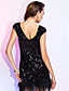  bainha / coluna v-pescoço curto / mini vestido de cocktail de lantejoulas