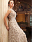  Sheath Column Bateau Sweep Brush Train Tulle Over Chiffon Luxurious Dresses
