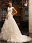  A linha V-neck trem capela vestido de noiva de tule