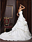  Ball Gown Sweetheart Chapel Train Satin Lace Wedding Dress With Wrap