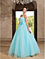  A-line Strapless Floor-length Tulle And Satin Evening Dress With Sequins